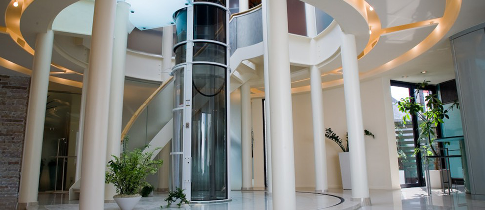 pneumatic elevator inside luxury house foyer
